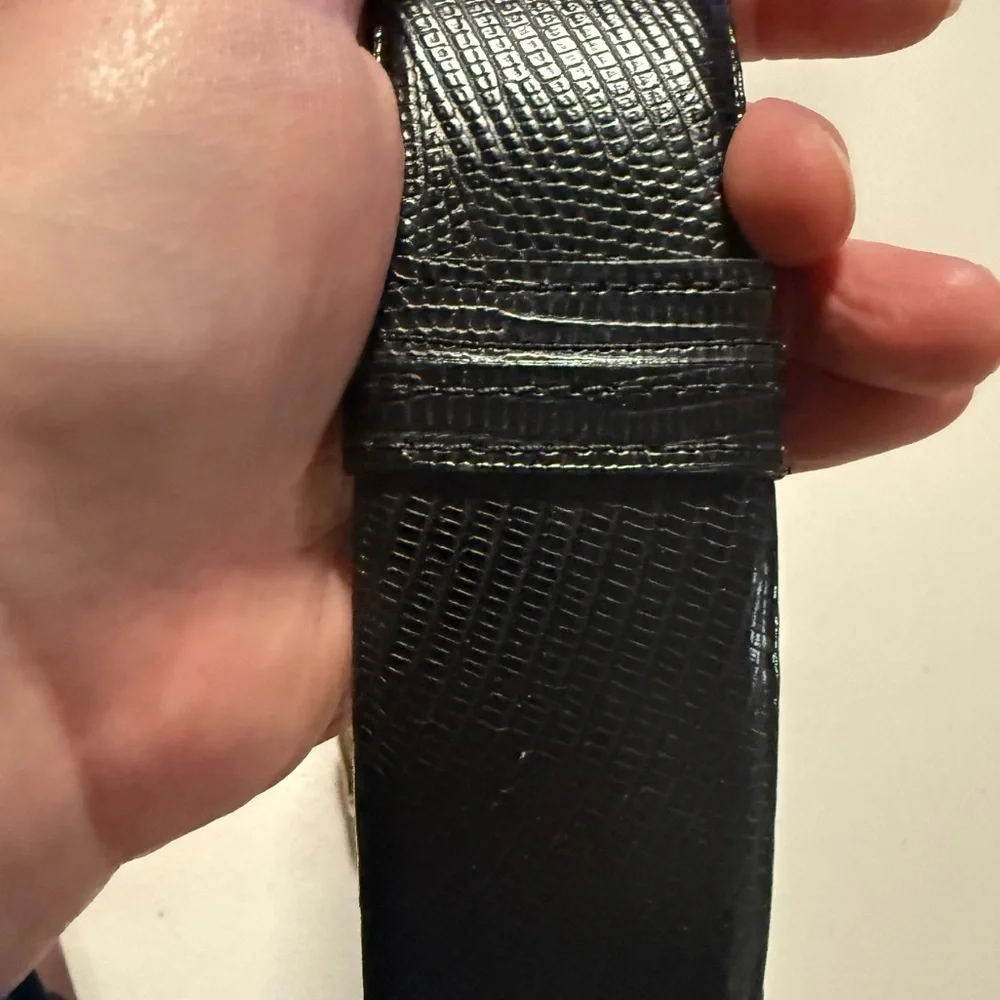 VTG Carlisle Black Leather Reptile Print Brass Accent Belt Size Medium